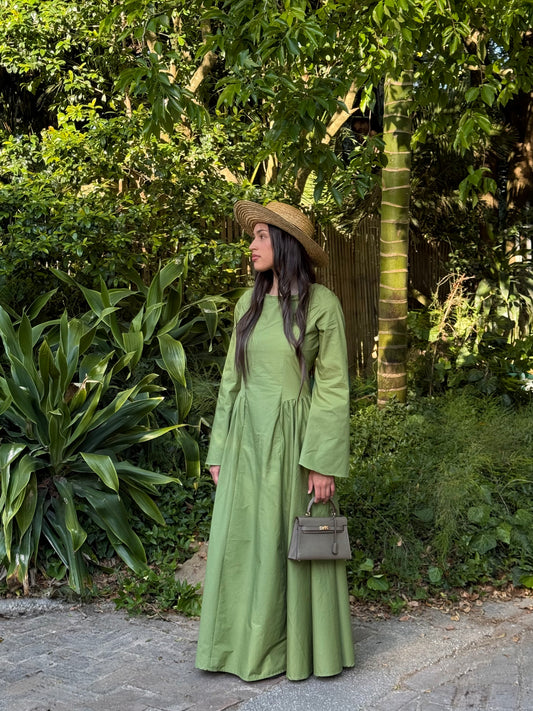 Aira Poplin Dress Chartreuse