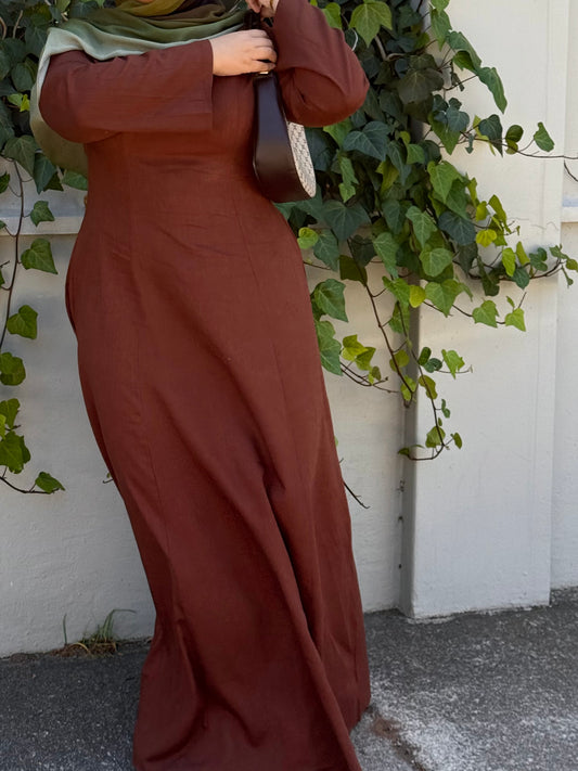 Lara Linen Dress Choc Brown